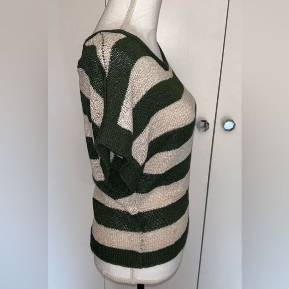 WD.NY green/tan striped short-sleeve knit top size small - Picture 2 of 7